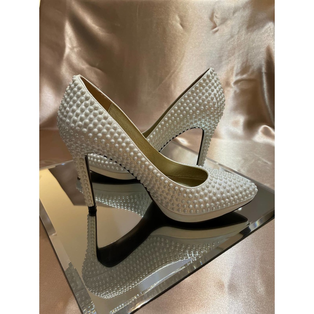 Fayana Women's Pearl Studded Satin Platform Shoes - Picture 2 of 3